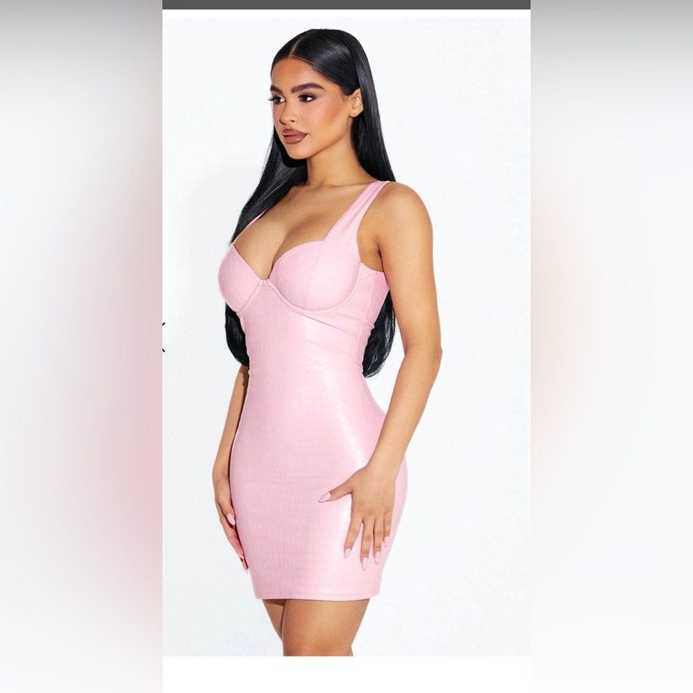 Naked Wardrobe Pink Croc leather dress